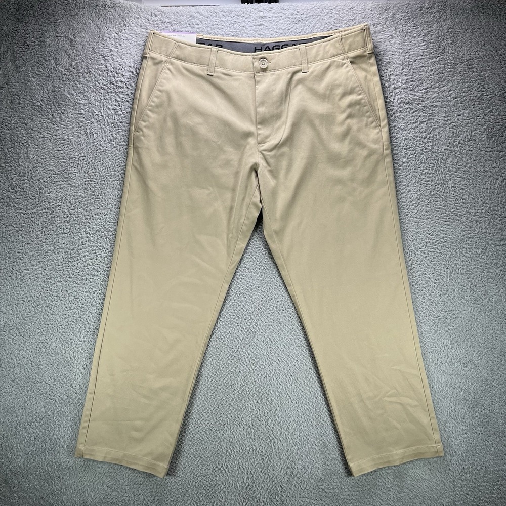 Haggar Chino Pants Mens 38x29 Khaki In Motion Stretch Straight Fit NWT - Picture 5 of 15